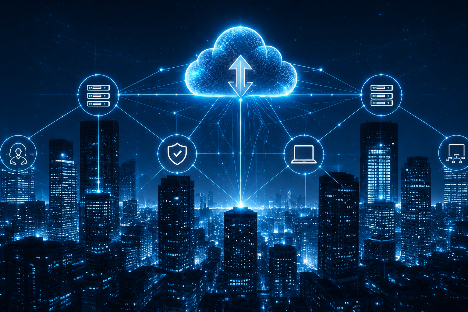 Tecnologia em nuvem conectando cidade inteligente